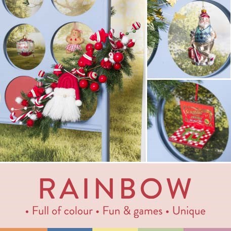 rainbow theme image with christmas display