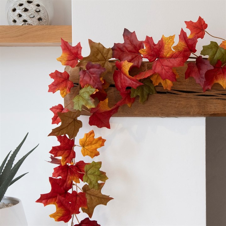 autumnal leaf garland on mantle