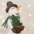 Felt Snowman Figurine Holding Tree alternative image