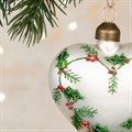 Set of 3 Glass Heart with Holly Hanging Decoration alternative image