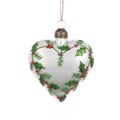 Set of 3 Glass Heart with Holly Hanging Decoration alternative image