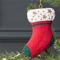 Hanging Papier Mache Stocking Decoration Red/White alternative image