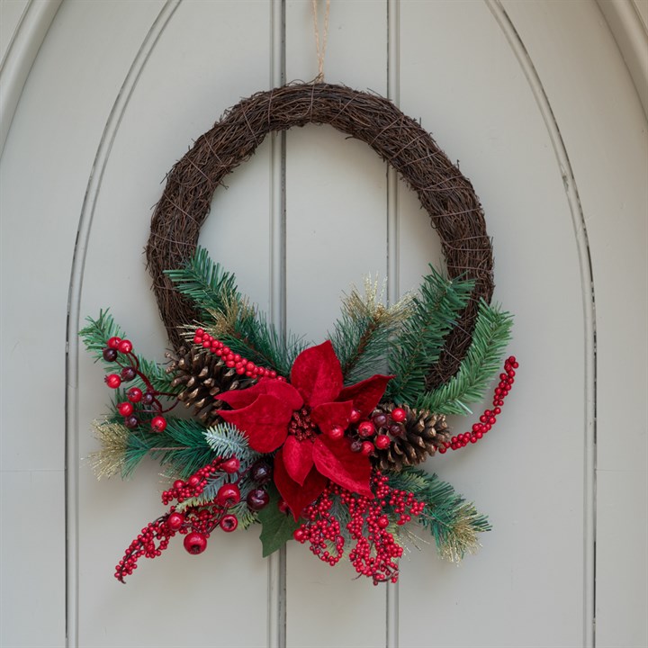 Poinsettia & Berries Half Wreath