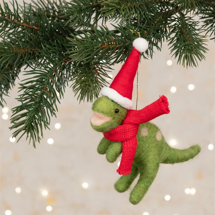 Felt Dinosaur with Santa Hat Decoration