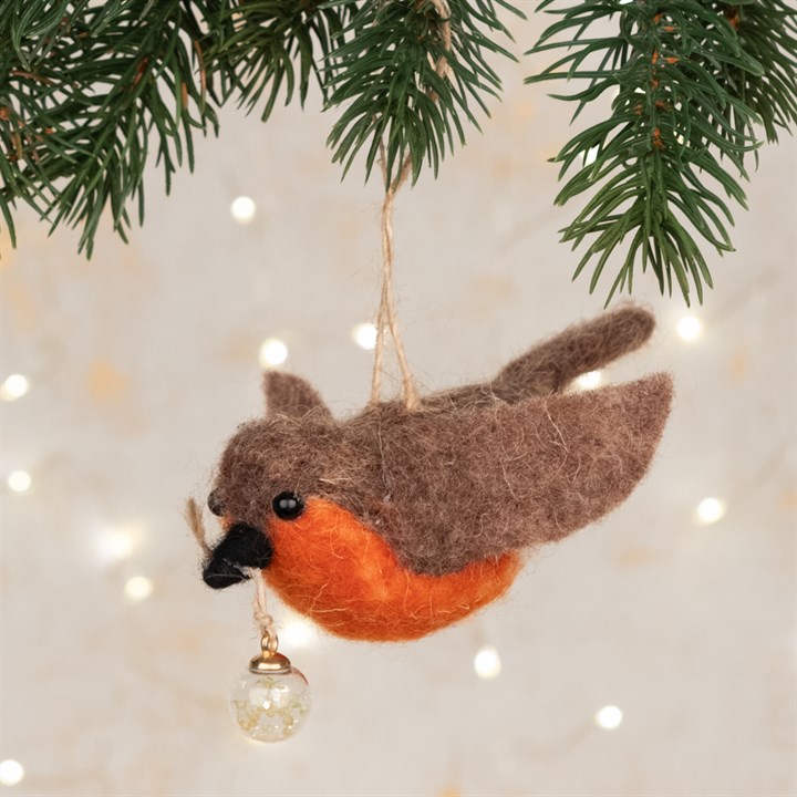 Felt Robin with Bauble Hanging Decoration