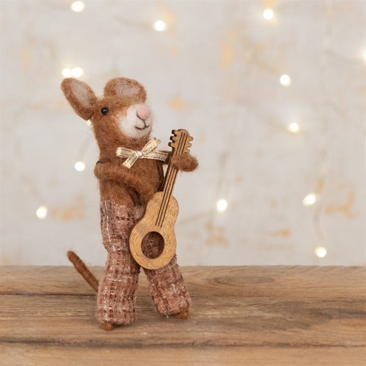 Felt Mouse with Guitar Figurine