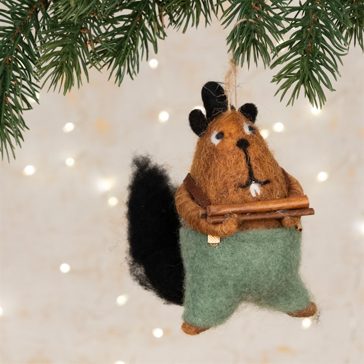 Felt Beaver with Logs Hanging Decoration