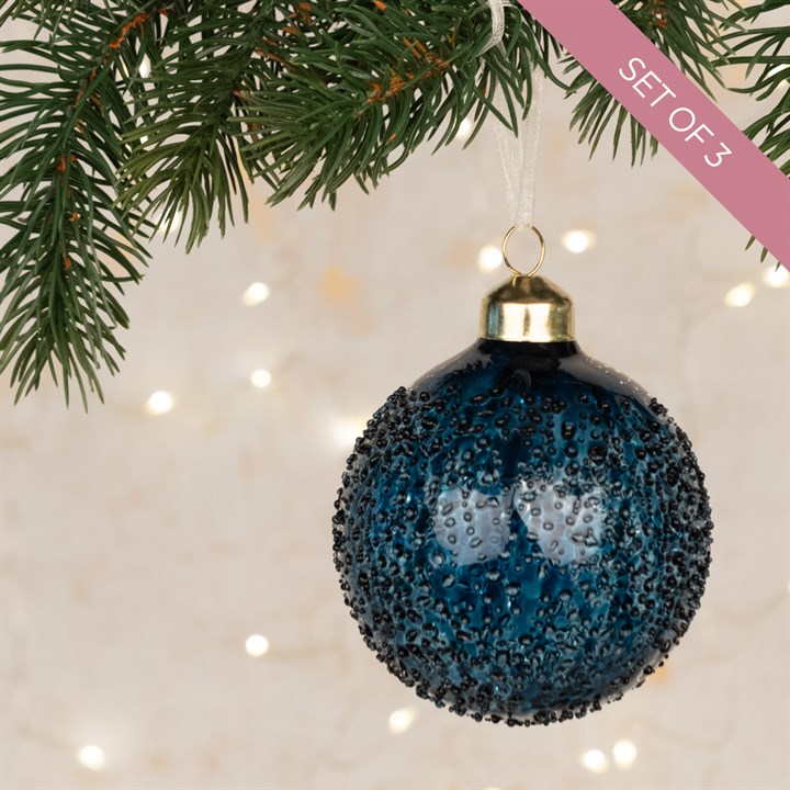 Set of 3 Glass Deanna Baubles - Blue