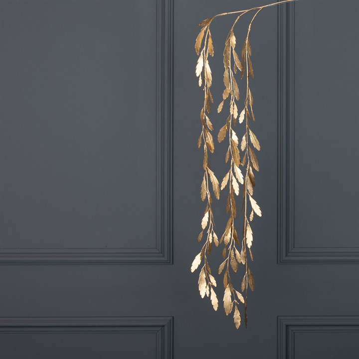 Metallic Hanging Leaf Spray - Gold