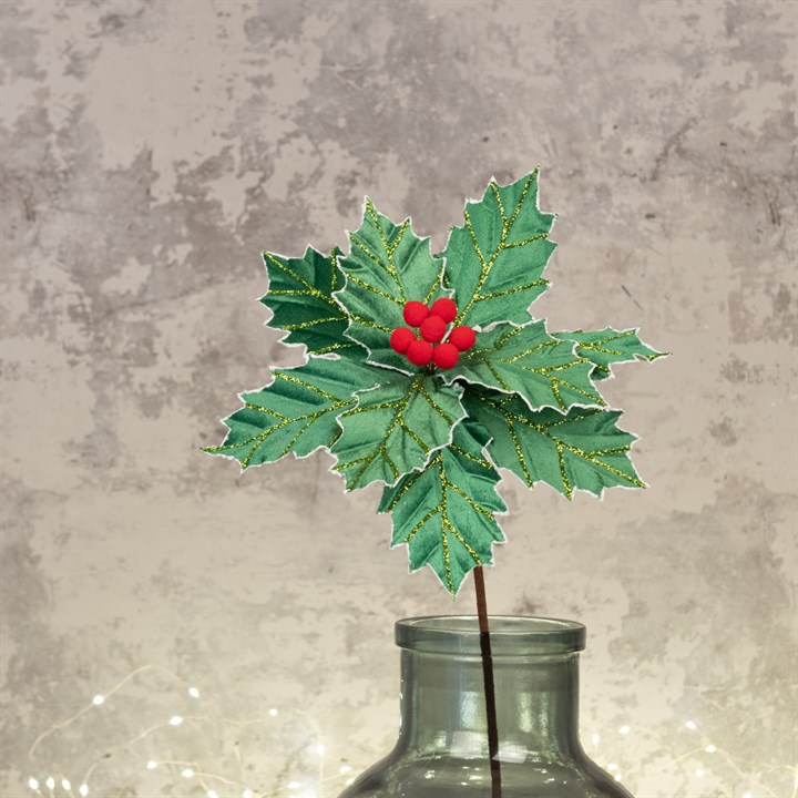 Holly Poinsettia Stem - Green