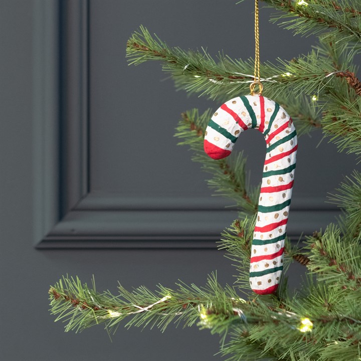 Hanging Papier Mache Candy Cane Decoration