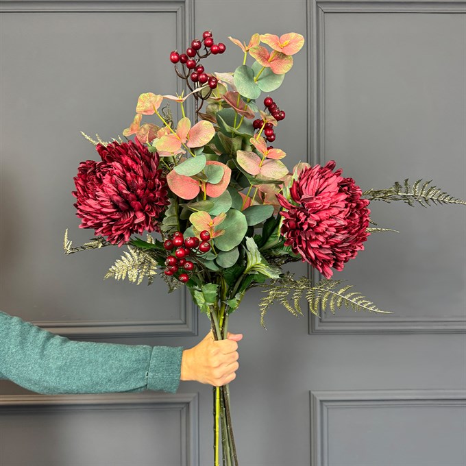 Faux Chrysanthemum, Berry & Fern Bouquet