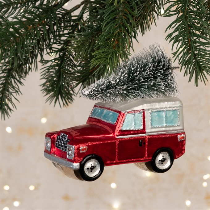 Glass Land Rover Christmas Decoration - Red