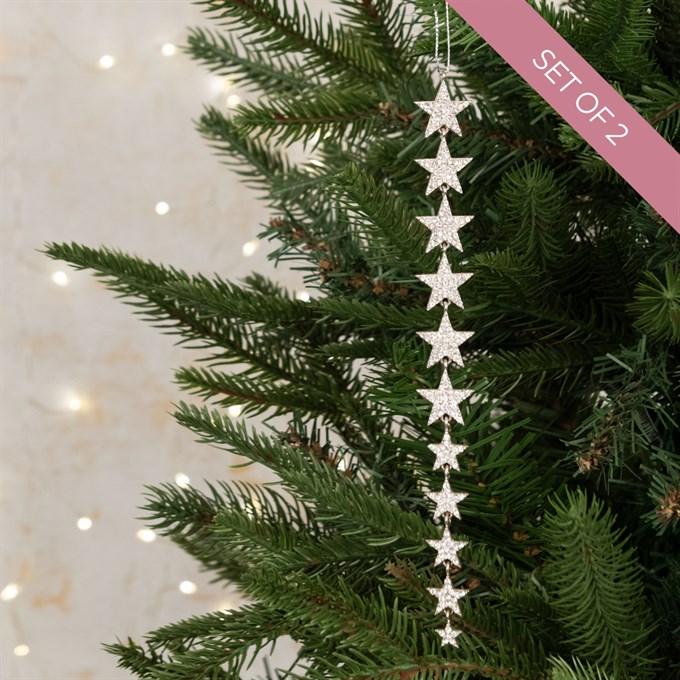 Pair of Hanging Star Drop Christmas Decorations