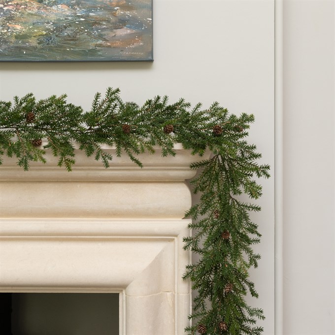 Thin Pine Garland with Cones