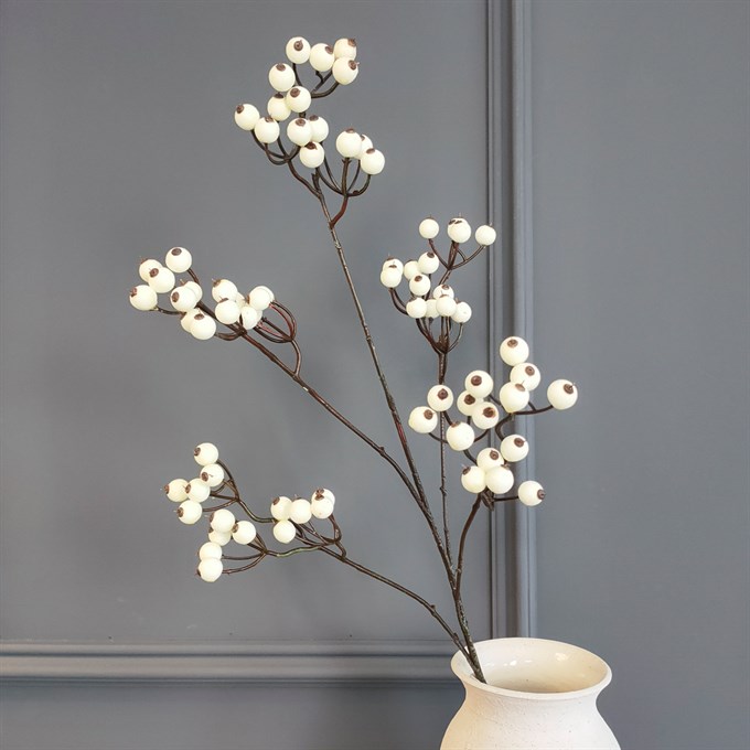 Faux White Winter Berry Stem