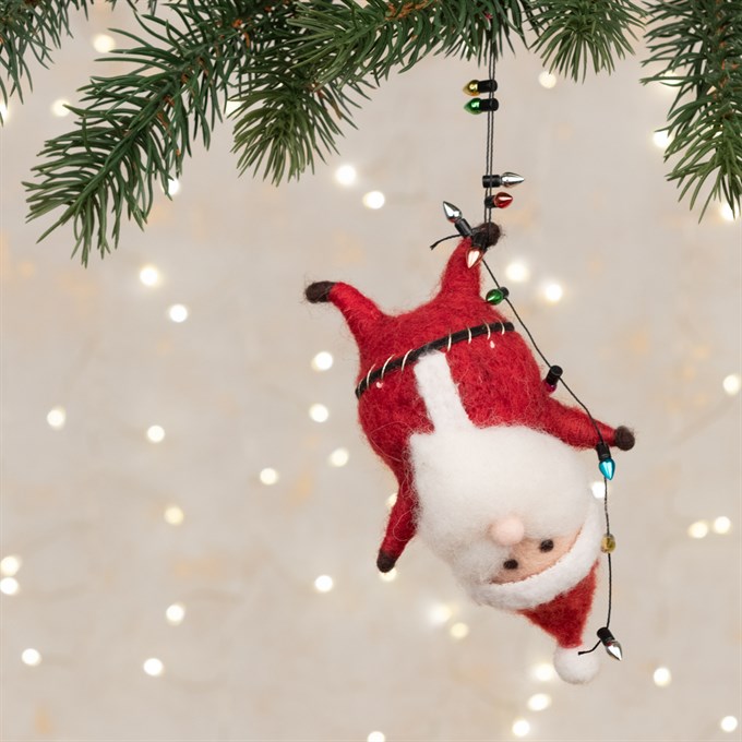 Felt Santa Hanging From Lights Decoration