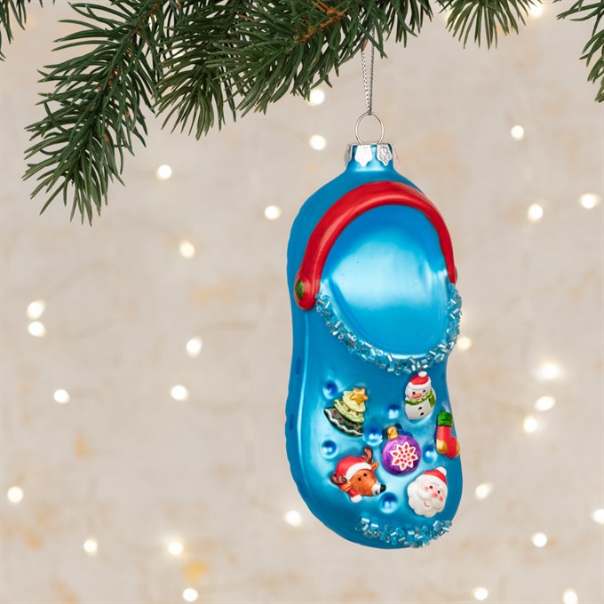 Glass Christmas Clog Ornament - Blue