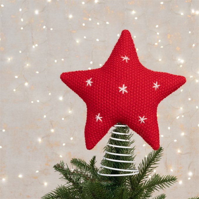 Red Knitted Star Tree Topper