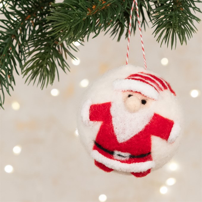 Felt Santa Character Bauble - White/Red