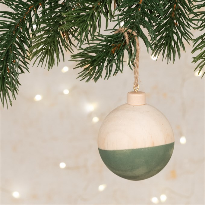 Wooden Bauble Hanger - Natural/Sage