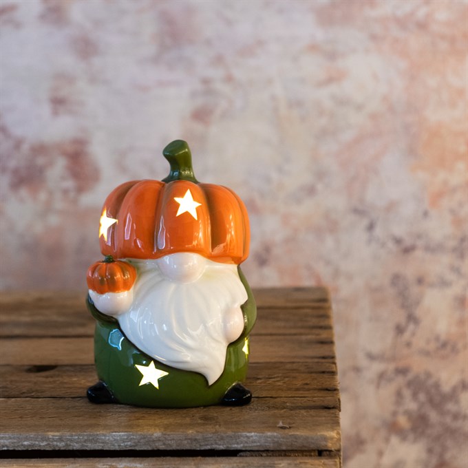 Light Up LED Ceramic Pumpkin Gonk Orange/Green