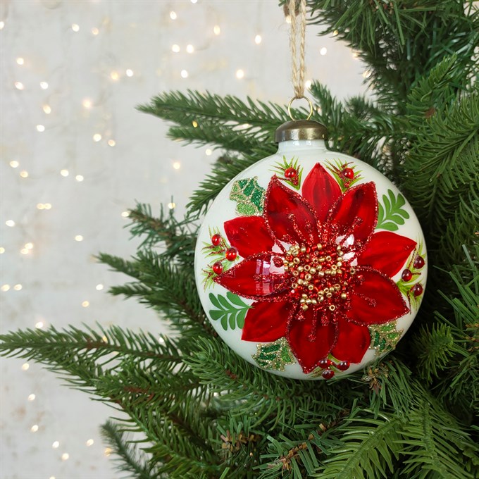 Large Glass Lottie Poinsettia Bauble