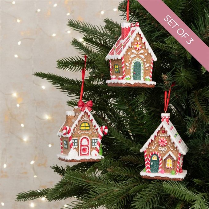 Set of 3 Gingerbread House Hanging Decorations