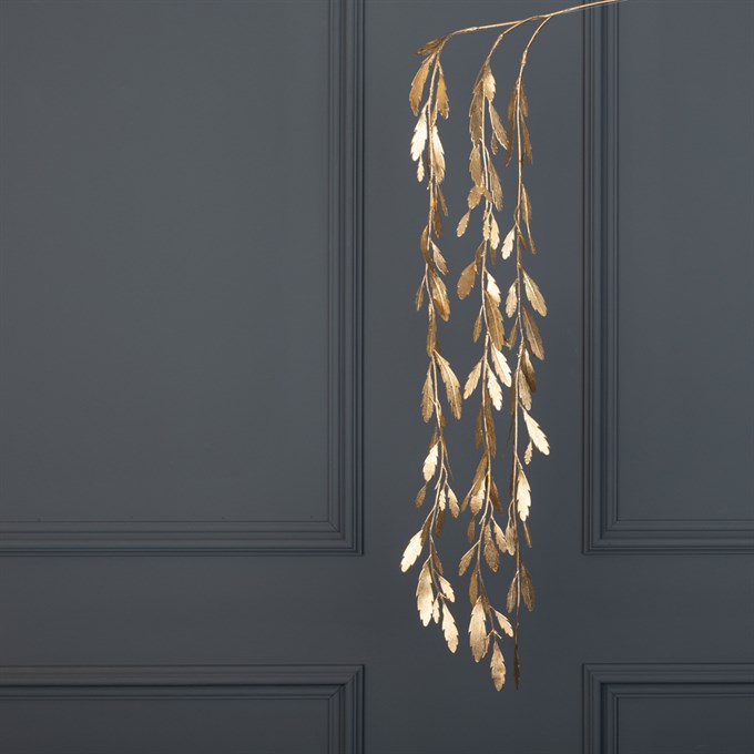 Metallic Hanging Leaf Spray - Gold