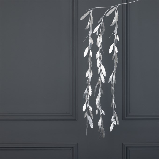 Metallic Hanging Leaf Spray - Silver
