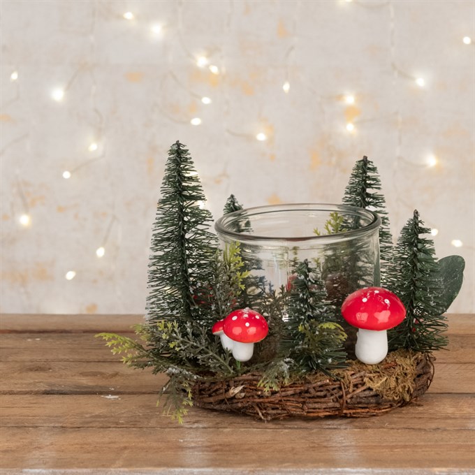 Christmas Tree Candle Holder with Toadstools