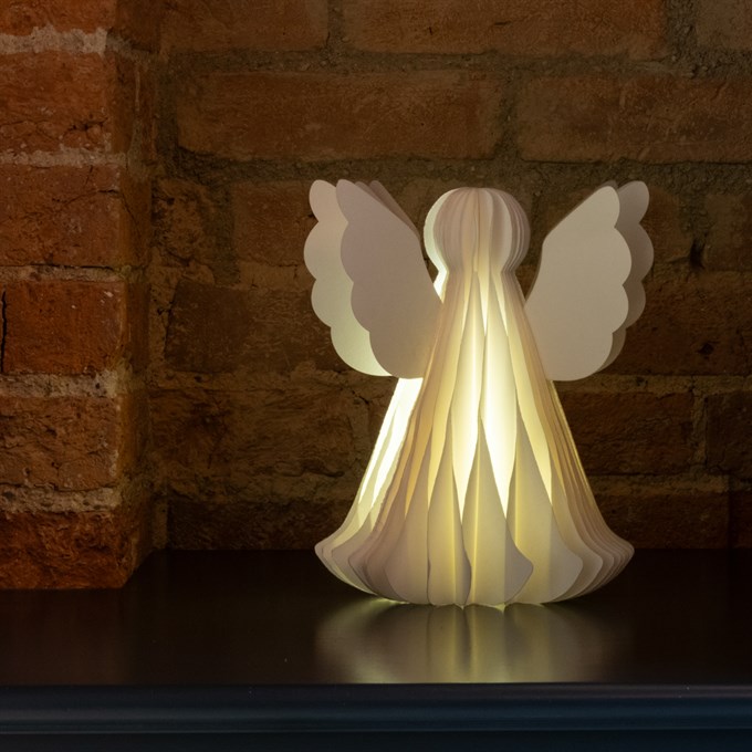 FSC Decorative Paper Honeycomb Angel LED - White