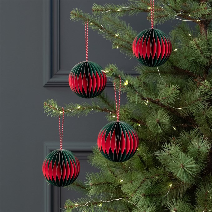 Box of 4 FSC Paper Baubles - Red/Green