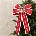 Large Clip On Christmas Tree Bow with Leaves - Red