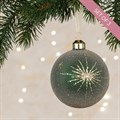 Set of 3 Glass Glitter Baubles with Star Green