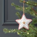 Hanging Papier Mache Star Decoration - White/Green