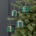 Box of 4 Hanging Papier Mache Presents Green/Gold